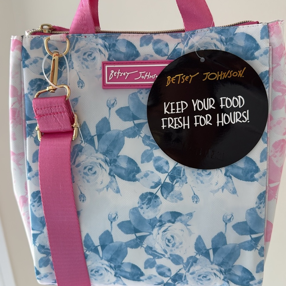 NEW Betsey Johnson floral blue pink tote lunch bag - Picture 10 of 11